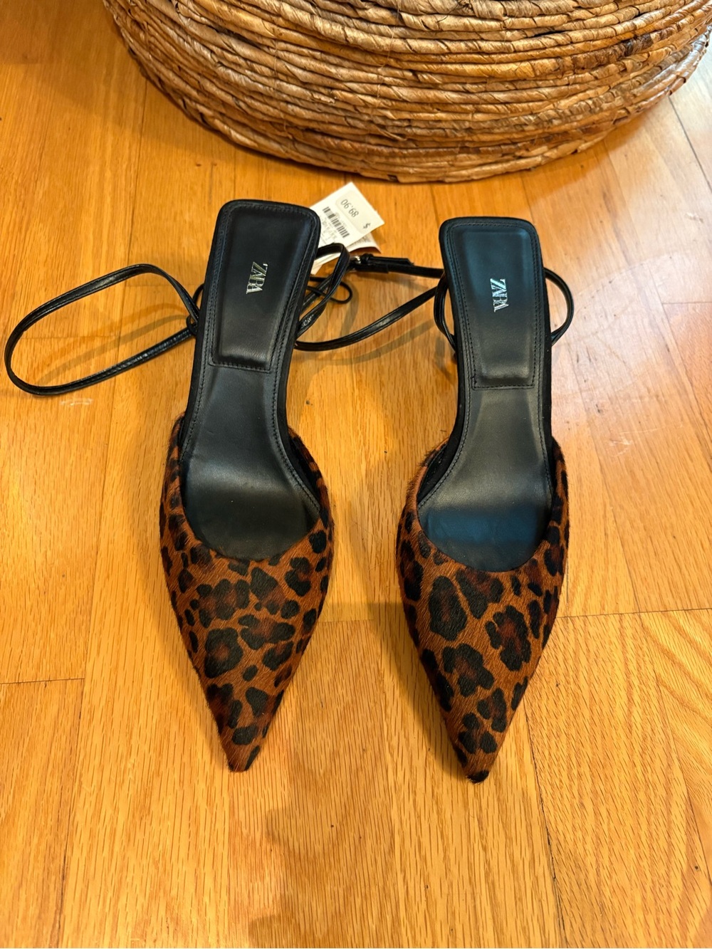 NWT Zara Leopard-Print Pointed Slingback Heels - Brown/Black - Size 40/US 9 - Picture 4 of 12